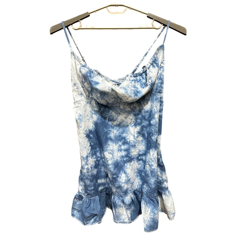 Rue Dress 2X Blue White Tie Dye Smocked 100 Cotton Boho Chic Festival Coquette